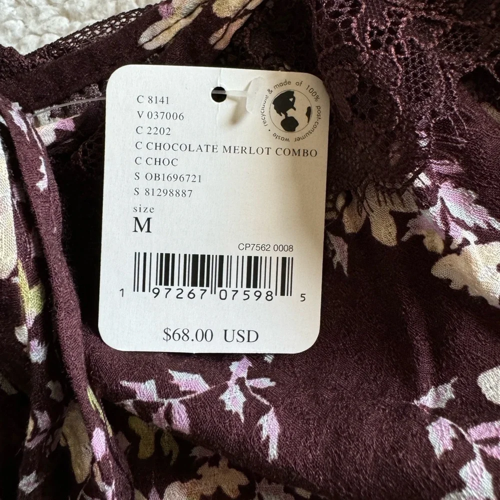 Intimately by Free People Chocolate Merlot Combo Ruffled  Thong Bodysuit Size M - Picture 8 of 13